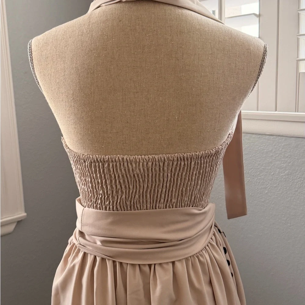 Elegant Beige Embroidered Wrap Long Dress - Picture 4 of 7